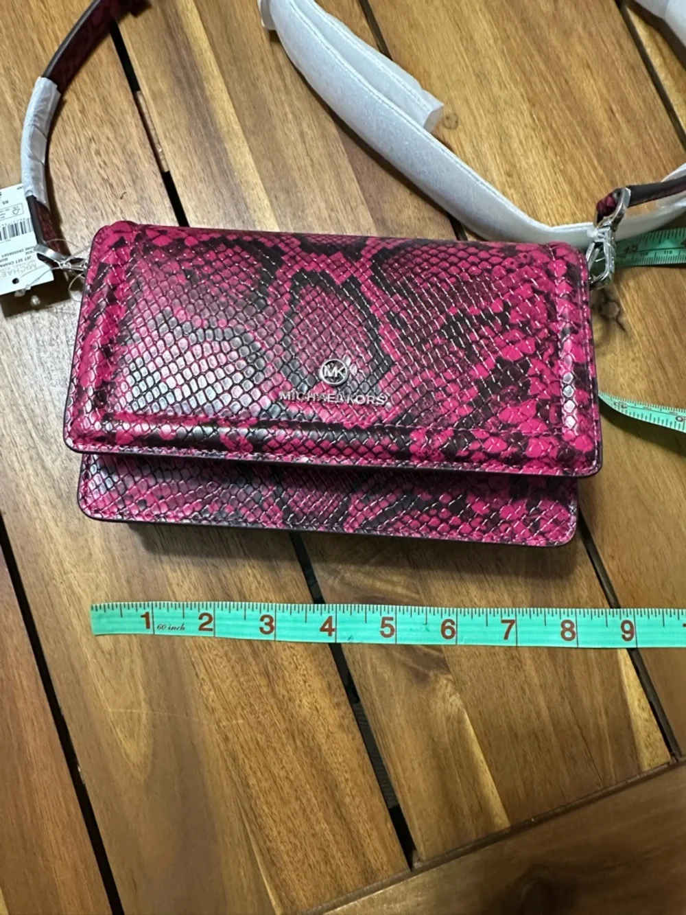 NWT MICHAEL KORS Pink Leather Snakeskin-Print Crossbody Bag